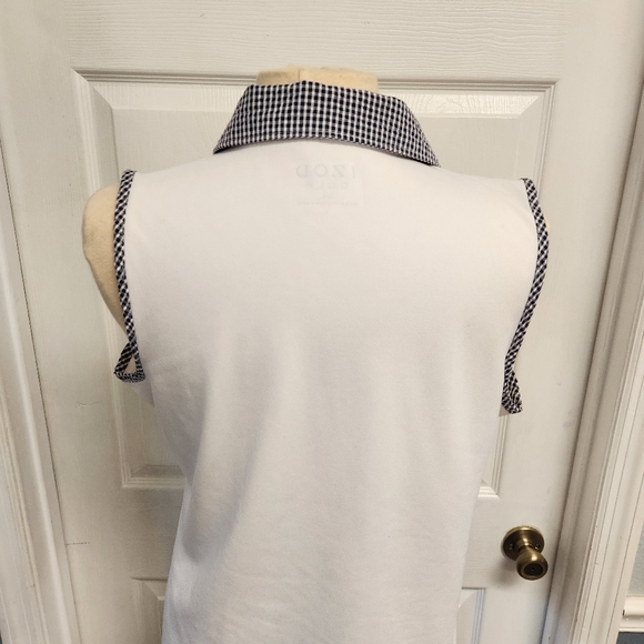 IZOD Golf White Sleeveless Top with Black and White Gingham Trim - Picture 5 of 12